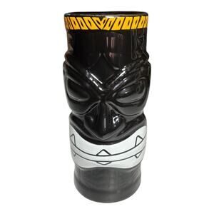 Tiki Mug Luau Hut Ceramic Black White Yellow Geometrical Tribal